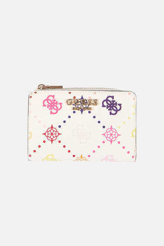 Multikleurige damesportemonnee van Guess met diverse logo- en motiefprints.
