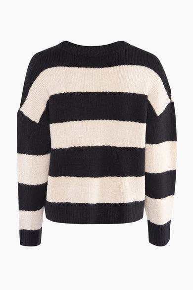 Zwart-beige gestreepte trui met ronde hals van HAILYS, met lange mouwen en een gebreide textuur.