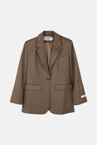 Blazer marron de COLOURFUL REBEL avec une rayure et des manches longues.
