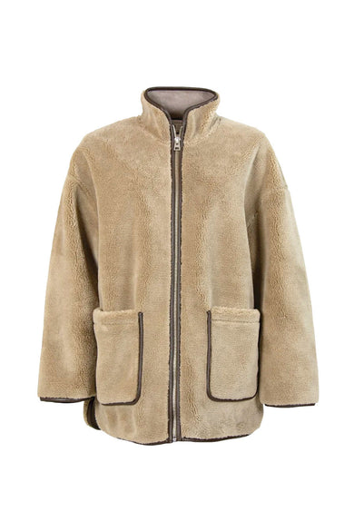 Beige jas van TOPSHOP, met ritssluiting, lange mouwen en opgestikte zakken.