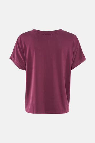 Paarse korte mouwen t-shirt van ADORE, achterzijde, eenvoudig design, gladde stof, ronde hals, losse pasvorm