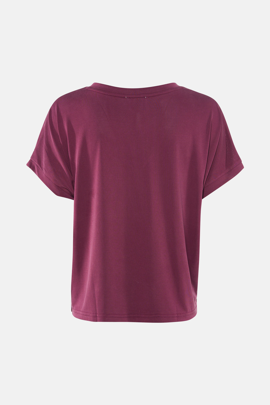 Paarse korte mouwen t-shirt van ADORE, achterzijde, eenvoudig design, gladde stof, ronde hals, losse pasvorm
