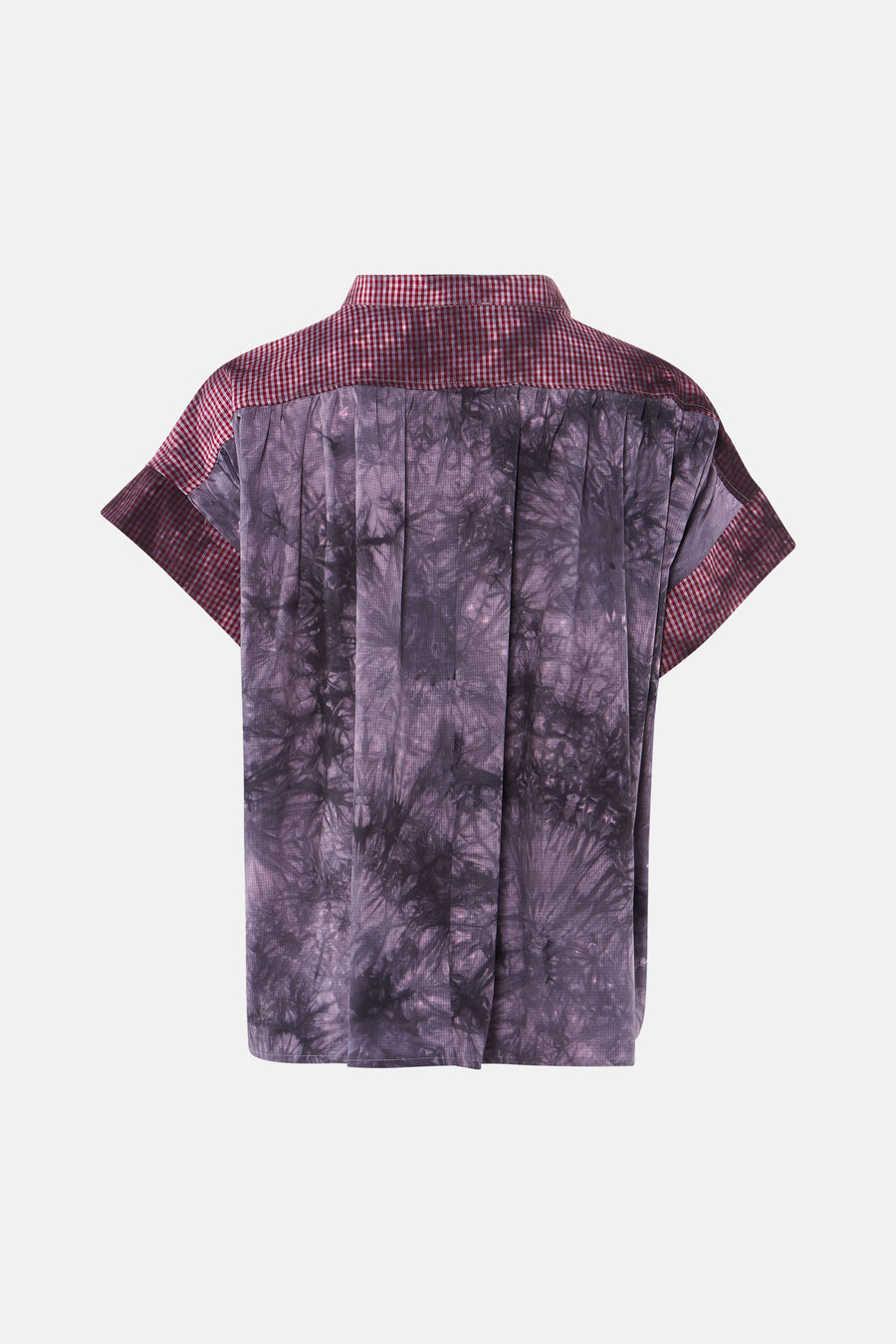 Multicolor korte mouwen blouse met ruitpatroon en tie-dye detail van ADORE, achterkant weergegeven