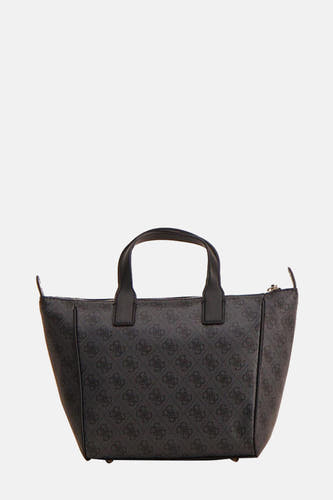 Zwarte handtas van Guess met een all-over logoprint en handvatten aan de bovenzijde.
