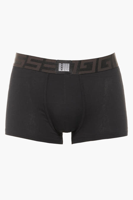 Boxers noirs de Guess avec une ceinture élastique dotée d'un logo et d'un motif.