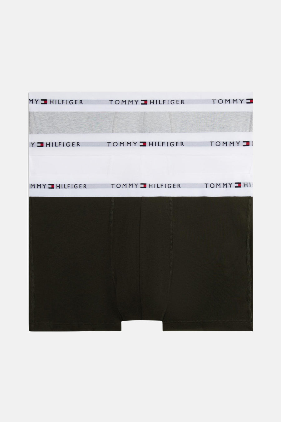 Meerkleurige boxershorts van TOMMY JEANS, in een set van grijs, wit en kaki, met logoband.
