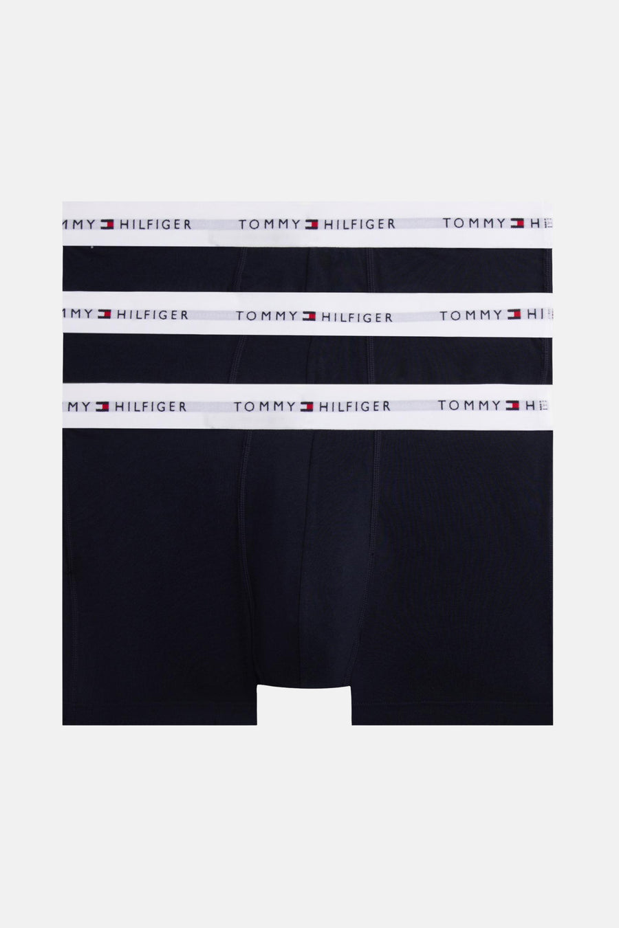 Blauwe boxershorts van TOMMY JEANS, met een witte elastische band met logo.
