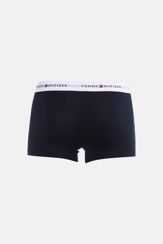Blauwe boxershort van TOMMY JEANS, met witte elastische tailleband met logo, achteraanzicht.
