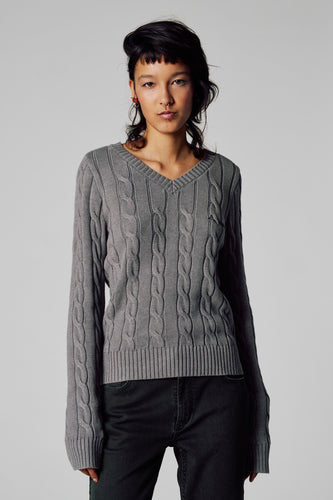 Pull met V-hals - grijs