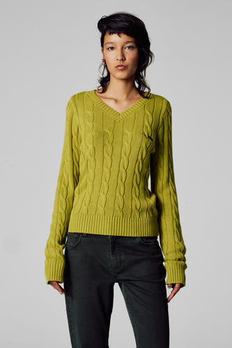 T-shirt vert de Unwindcolcol V V, avec un motif tr et et petit petit logo brodé sur la poitrine.