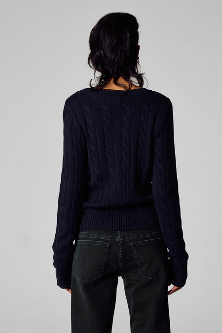 Pull met V-hals - blauw