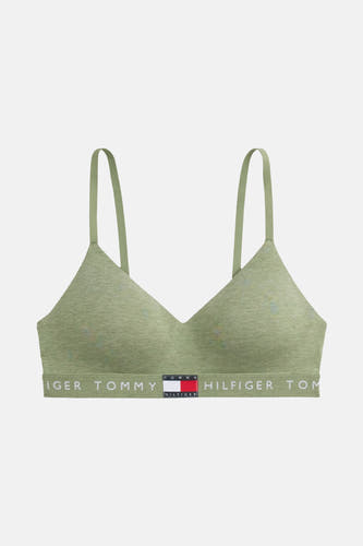 Groene beha van TOMMY JEANS met logo op de band, effen kleur en dunne bandjes.