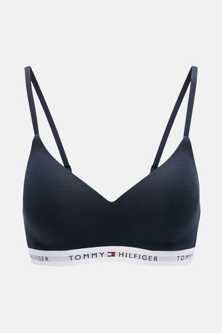 Blauwe beha van TOMMY JEANS, met een witte band met logo.
