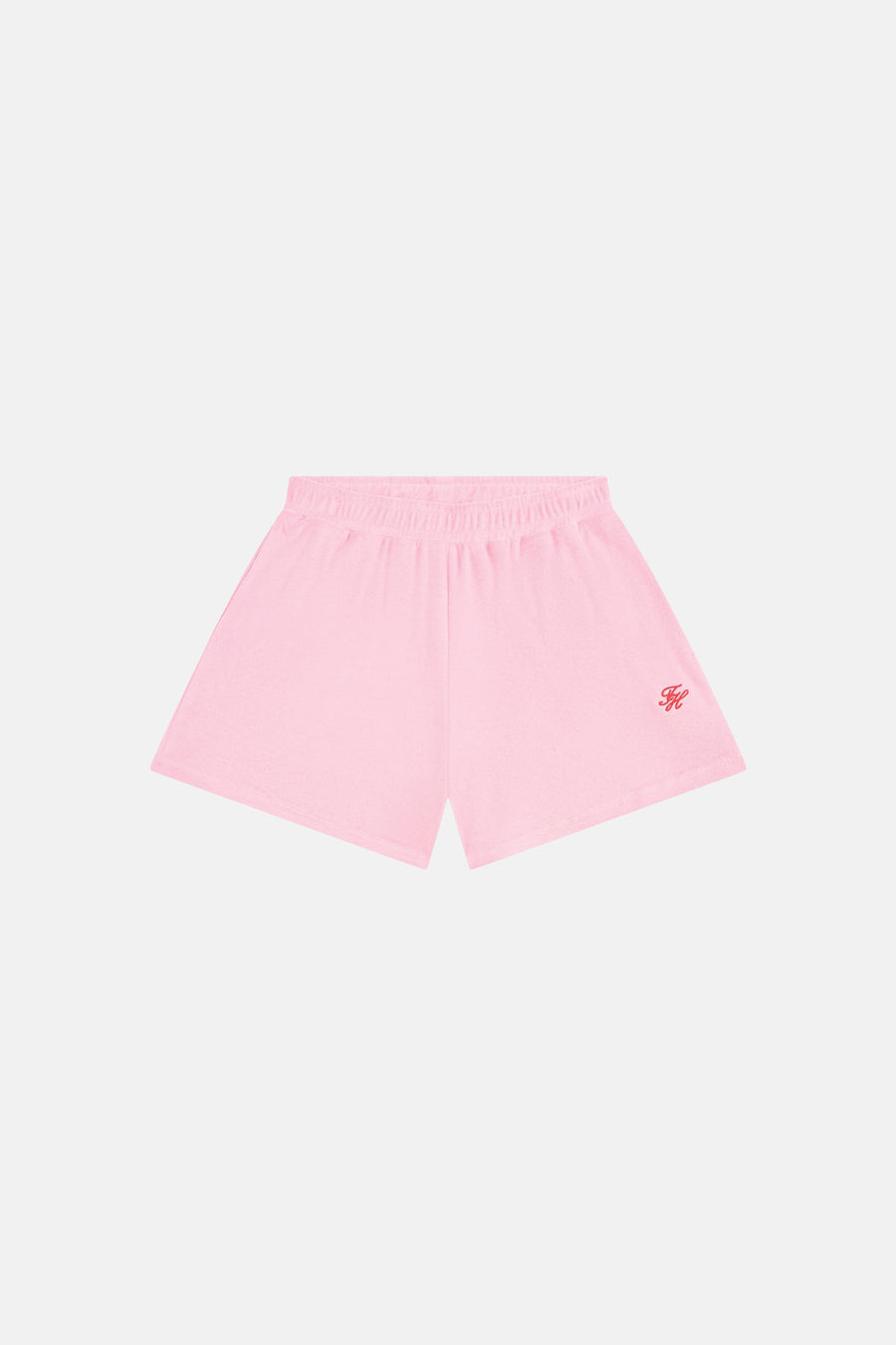 Roze short van TOMMY JEANS, gemaakt van badstof, met elastische tailleband en rood geborduurd logo.