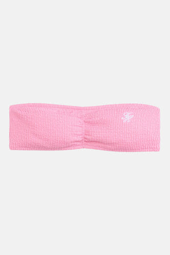 Roze bikinitop van TOMMY JEANS, met een subtiel logo en een fijne ribbeltextuur.
