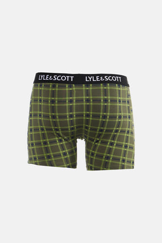 Groene boxershort met ruitpatroon van LYLE & SCOTT, voorzien van een zwarte tailleband met wit logo.