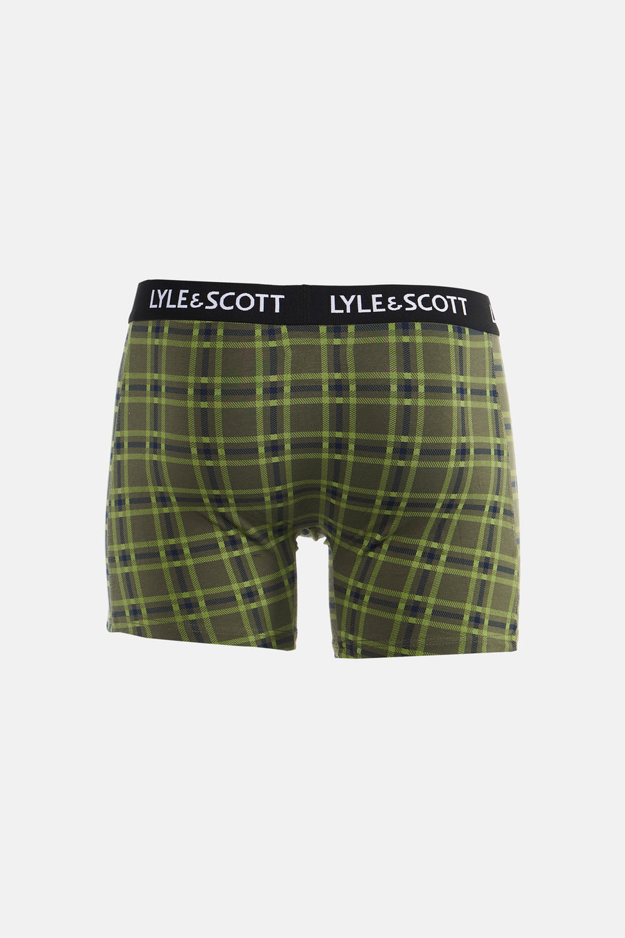 Groene boxershort met ruitpatroon van LYLE & SCOTT, voorzien van een zwarte tailleband met wit logo.