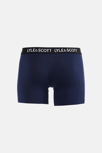 Marineblauwe boxershort van LYLE & SCOTT met zwarte tailleband en witte merknaam.