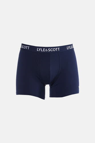 Blauwe boxershort van LYLE & SCOTT met een witte tailleband met herhaald merklogo.