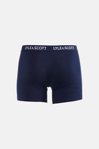 Navyblauwe boxershort van LYLE & SCOTT met wit logo op de tailleband, achterkant zichtbaar.