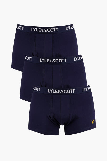 Boxershorts Lyle & Scott bleu marine avec logo et aigle jaune.