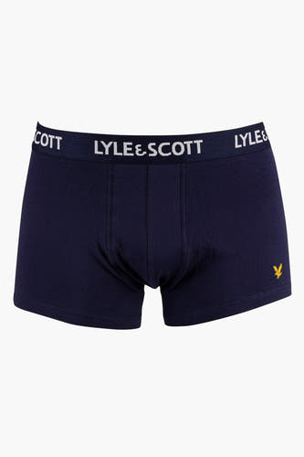 Donkerblauwe Lyle & Scott boxershort met logo en gele adelaar.