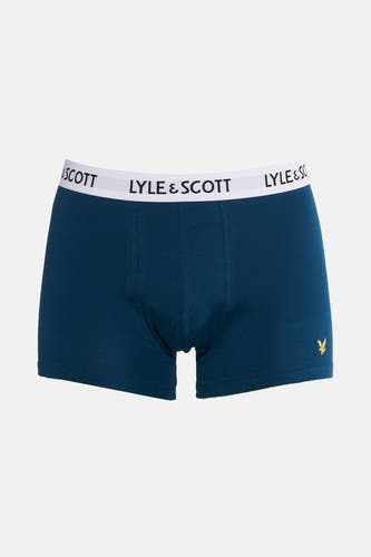 Donkerblauwe boxershort van LYLE & SCOTT, met een witte elastische tailleband met logo.