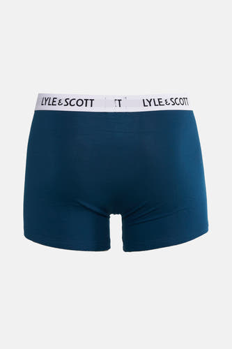 Blauw katoenen boxershort van Lyle & Scott, met een witte elastische tailleband met logo.