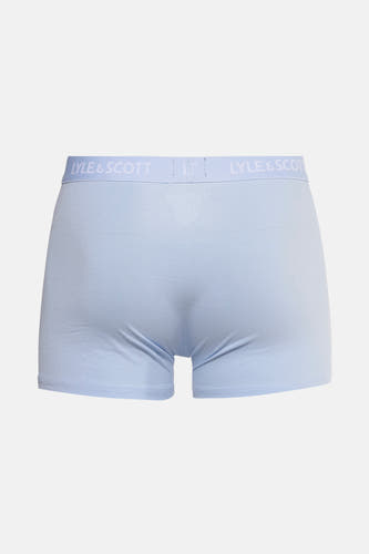 Blauwe boxershort van LYLE & SCOTT, met elastische tailleband met merklogo, achterzijde.