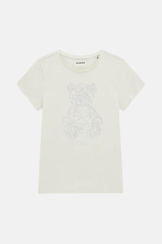 Witte korte mouwen t-shirt van Guess met geometrisch berenprint en strassdetails, front view