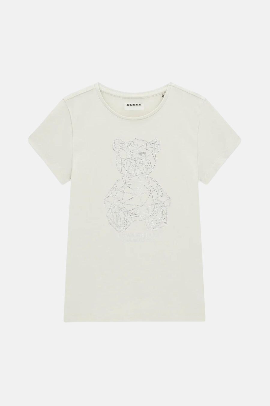 Witte korte mouwen t-shirt van Guess met geometrisch berenprint en strassdetails, front view
