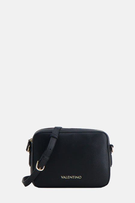 Sac à dos noir de VALENTINO BAGS avec une subtile texture granuleuse et des détails dorés.
