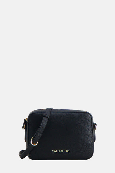 Zwarte schoudertas van VALENTINO BAGS met een subtiele korreltextuur en gouden details.