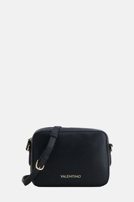 Zwarte schoudertas van VALENTINO BAGS met een subtiele korreltextuur en gouden details.