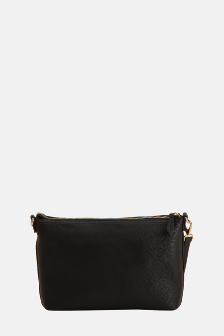 Zwarte schoudertas van VALENTINO BAGS, met een fijne korreltextuur en een gouden ritssluiting bovenaan.