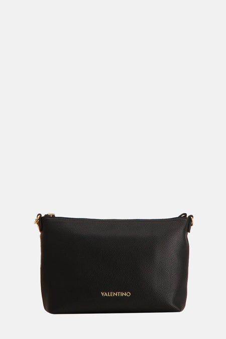 Zwarte schoudertas van VALENTINO BAGS met fijne korreltextuur en goudkleurige details.
