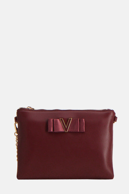 Bordeaux schoudertas van VALENTINO BAGS met een decoratieve strik en gouden ketting.
