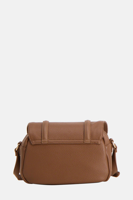 Bruine schoudertas van VALENTINO BAGS, met korrelige textuur en flap met riemdetails.