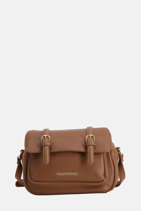 Bruine schoudertas van VALENTINO BAGS, met gouden gespsluitingen en subtiel merklogo.
