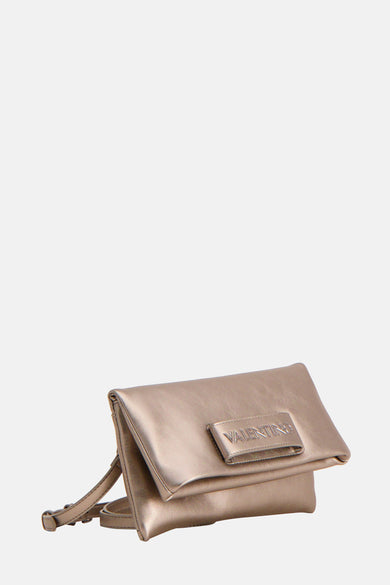 Grijze schoudertas van VALENTINO BAGS, met metallic glans en subtiele merknaam gravure.