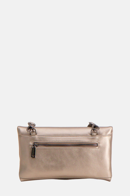Grijze schoudertas van VALENTINO BAGS, met zilverkleurige ritssluiting en bandbevestiging aan de achterkant.
