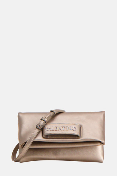Grijze schoudertas van VALENTINO BAGS, met logo en zilverkleurige details.
