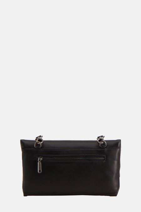 Zwarte schoudertas van VALENTINO BAGS met zilverkleurige kettinghengsels en ritssluiting.