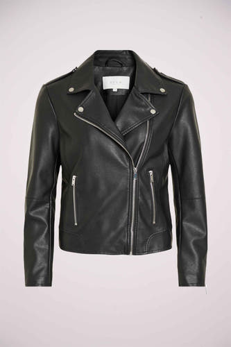 Manteau noir en imitation de fourrure de VILA avec des fermetures éclair et des détails argentés.