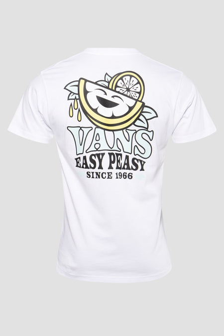 T-shirt blanc à manches courtes de VANS avec imprimé citron et "Easy Peasy Since 1966" dans le dos, vue arrière
