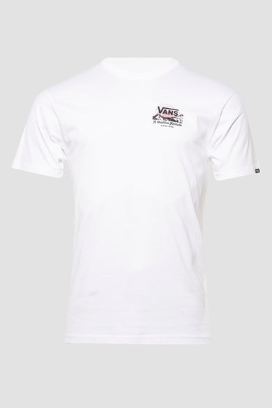 T-shirt blanc à manches courtes de VANS avec petit logo sur la poitrine, col rond et design minimaliste