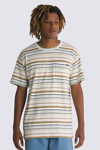 Veelkleurig T-shirt met korte mouwen van Vans, met horizontale strepen en een borstzak.

