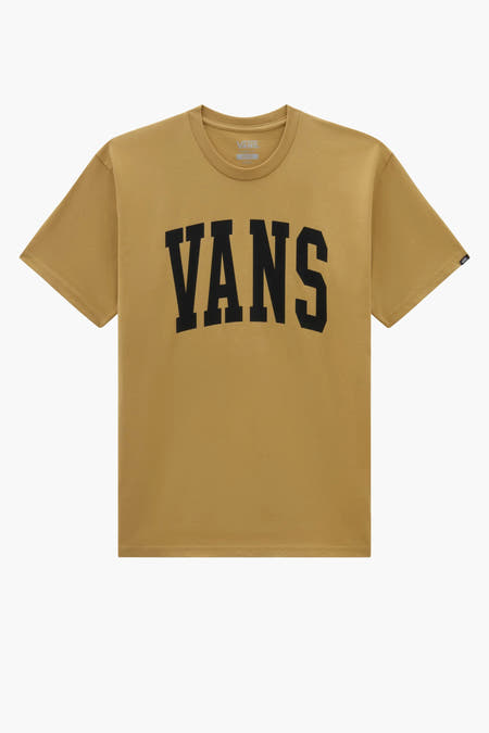 Beige T-shirt van Vans met zwarte "VANS" print op de voorkant, korte mouwen.