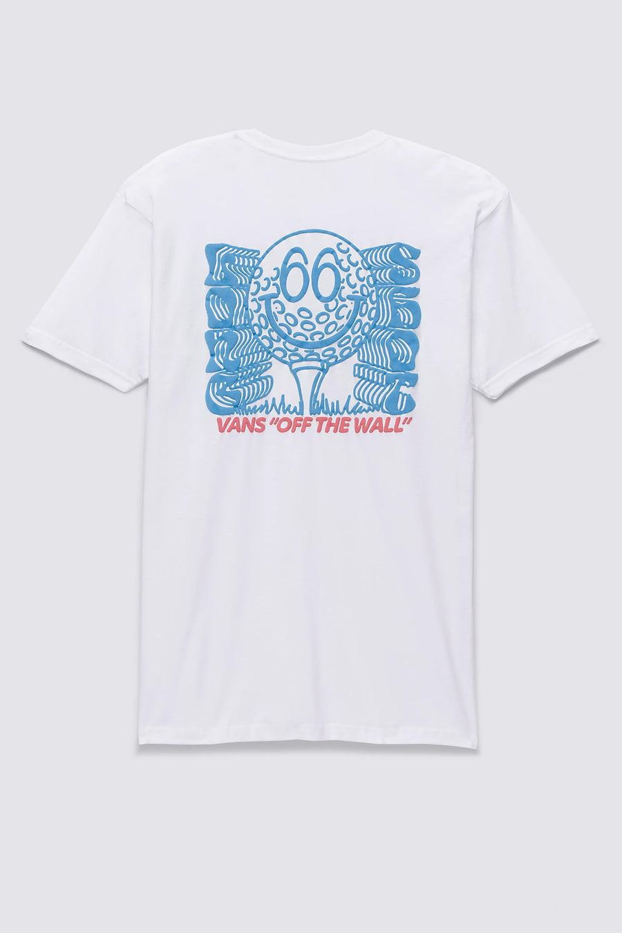 Wit T-shirt met golfbalprint en Vans-logo op de rug.
