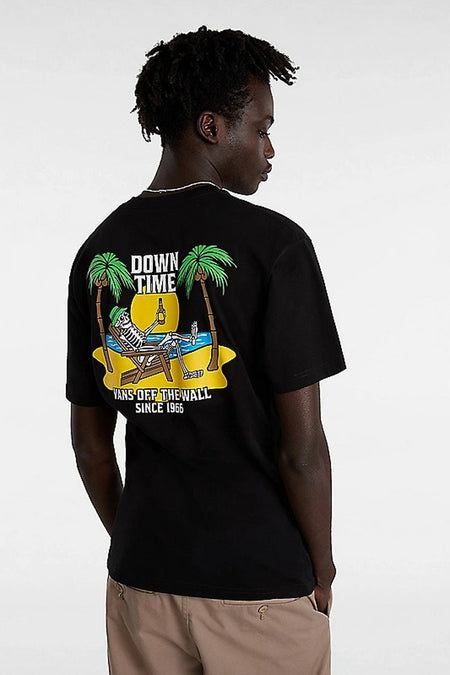 Zwart T-shirt met korte mouwen van VANS “OFF THE WALL”, met een grafische afbeelding op de rug.